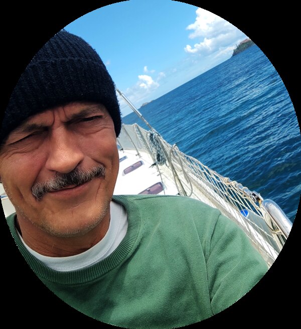 Paul Berg, charter captain, aboard his boat in the Mediterranean